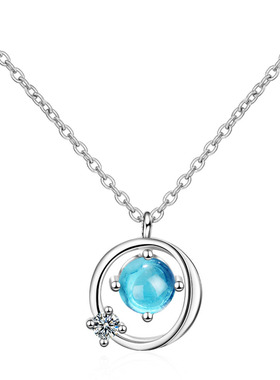 韩版时尚人造蓝色水晶星球项链少女学生简约甜美硞石吊坠锁骨链