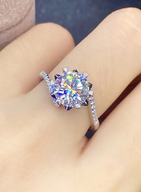 少女结婚钻戒2克拉满钻八心八箭镀白金进口莫桑钻开口可调节戒指