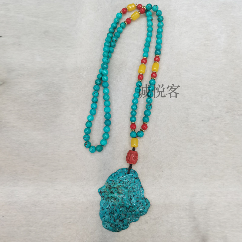 纯天然蓝绿松原石毛衣链蜜蜡玛瑙项链子朱砂吊坠女时尚饰品未镶嵌