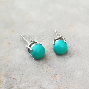 原创DIY纯手工纯天然蓝绿松石耳钉女民族风饰品耳饰可定制