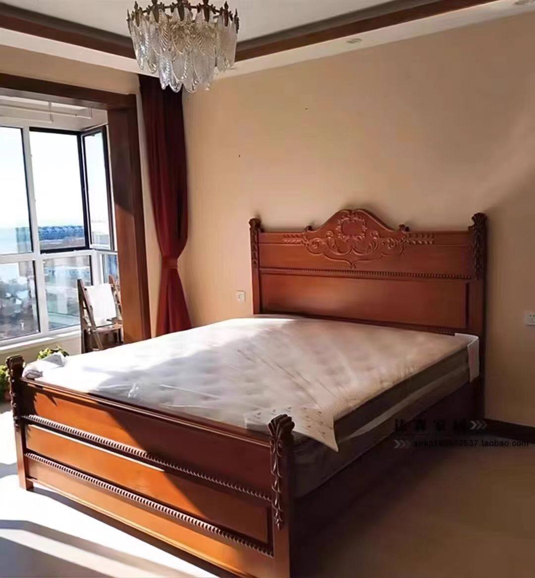 「卡米尔的情书日记中古风全实木双人床 雕花床 卧室1.8米复古床