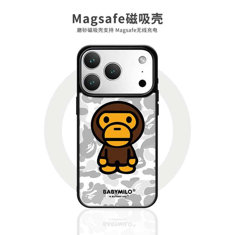 适用潮牌babymilo安逸猴iphone17promax手机壳新款MagSafe磁吸苹果12/13/14/15/16/Plus/Pro/Max防摔保护套硬