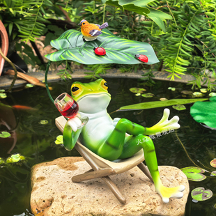 创意躺椅青蛙庭院花园阳台电视柜布置装 饰搞怪解压治愈系家居摆件