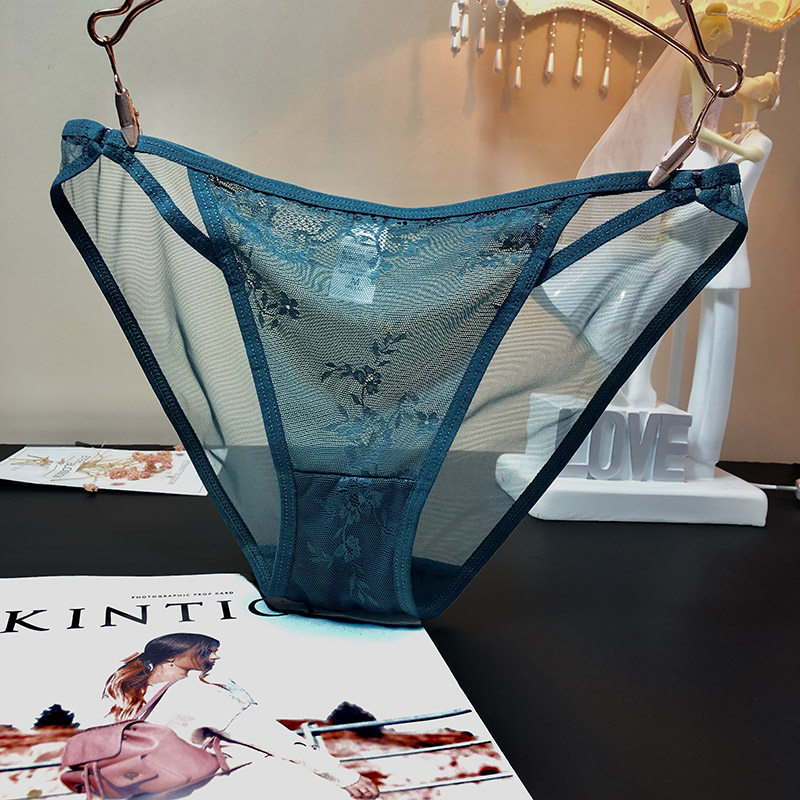 欧美绣花透视低腰纯棉档三角裤