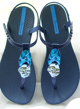 微瑕巴西产进口Ipanema亮片金属质感沙滩软底防滑休闲夹趾女凉鞋