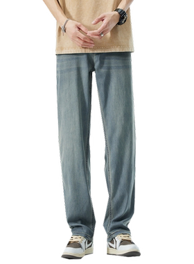 浅蓝色天丝牛仔裤男直筒宽松阔腿
