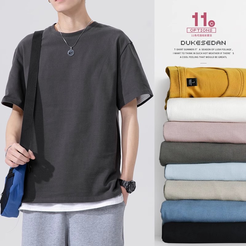 男短袖t恤圆领宽松纯色半袖上衣