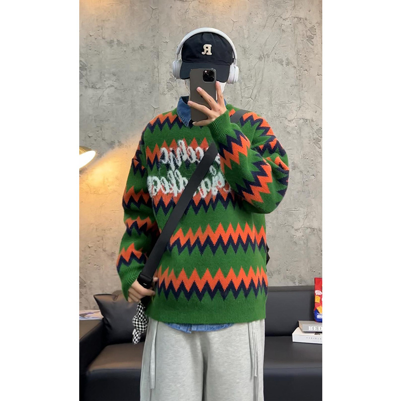 撞色加厚毛衣男圆领打底针织衫男