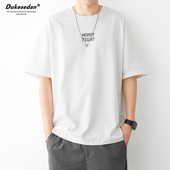白色短袖 圆领宽松字母印花日系休闲体恤简约上衣男款 t恤男士 夏季