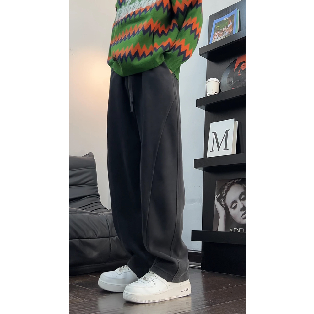 美式复古阔腿弯刀裤男春秋款直筒男裤慵懒松弛感裤子运动卫裤男士