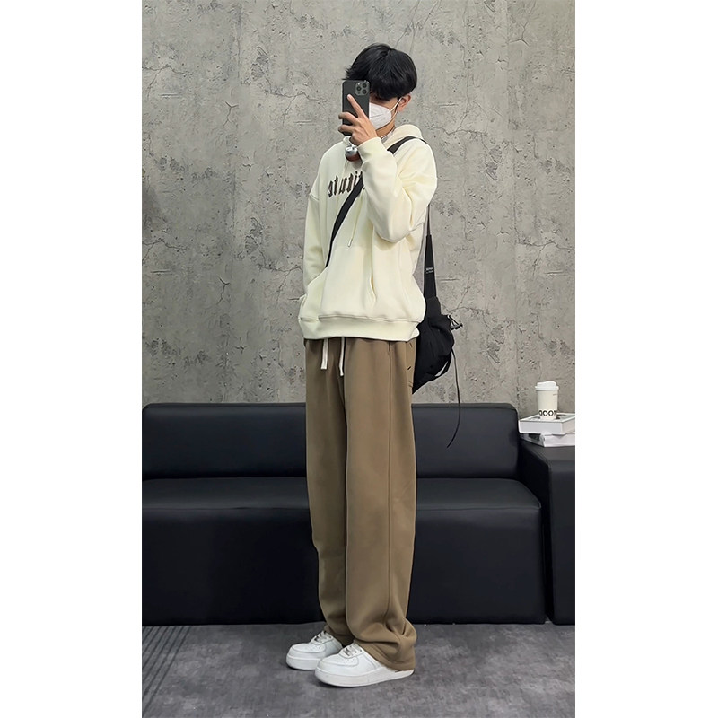 直筒休闲裤男士秋冬款加绒卫裤男生冬季运动裤阔腿宽松拖地裤长裤,男装,休闲裤,淘宝优惠券,粉丝福利购,淘宝优惠卷