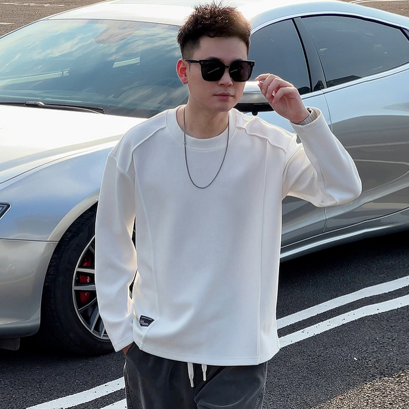 立体解构线条圆领卫衣男款春秋款时尚百搭拼接宽松休闲打底衫男士