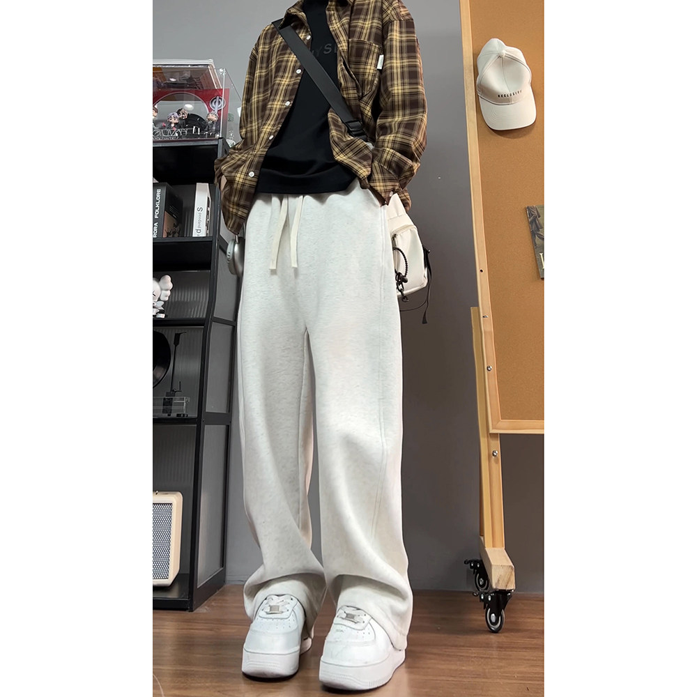 白花灰美式运动卫裤男春秋重磅休闲男裤秋冬加绒阔腿裤拖地直筒裤,男装,休闲裤,淘宝优惠券,粉丝福利购,淘宝优惠卷