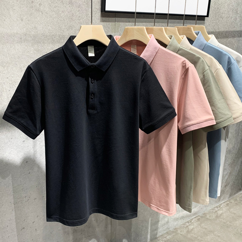 夏季男士t恤男短袖潮流宽松纯色丝光珠地棉保罗翻领运动polo衫男