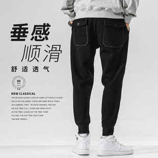 子男士 黑色加绒卫裤 运动长裤 男秋冬季 束脚宽松抽绳小脚休闲春秋款