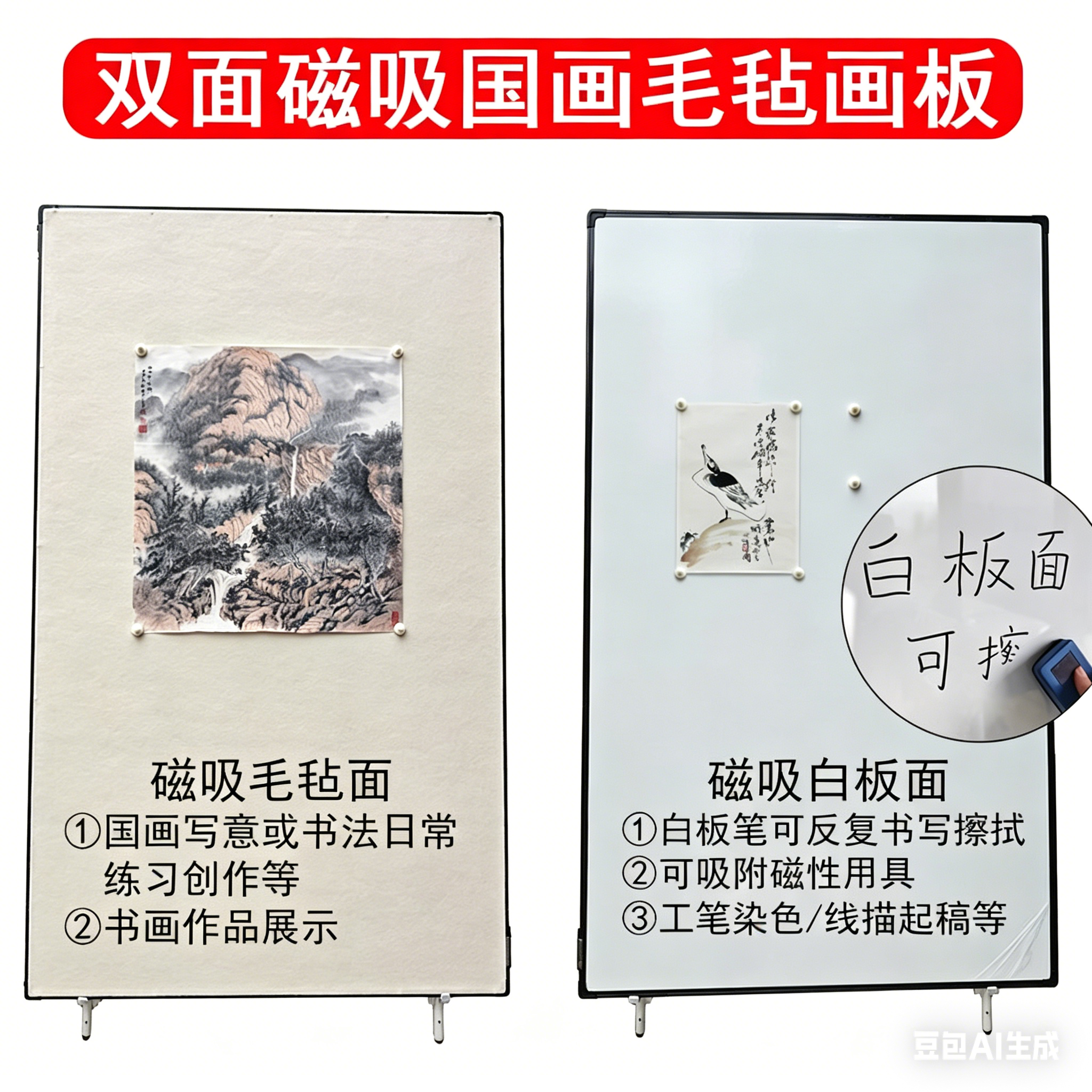双面磁吸国画毛毡画板白板写字