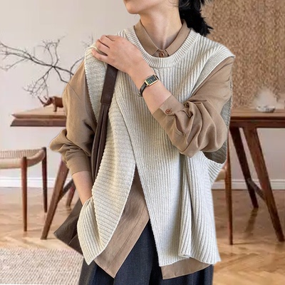 好穿到飞起 不规则设计宽松针织马甲女  秋冬别致叠穿背心