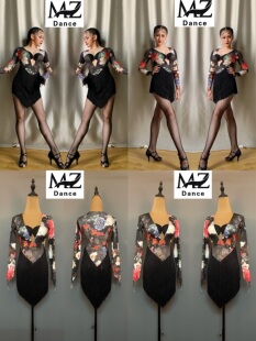 MZDance 定-18成人女拉丁舞服院校艺考表演比赛花色流苏连衣裙