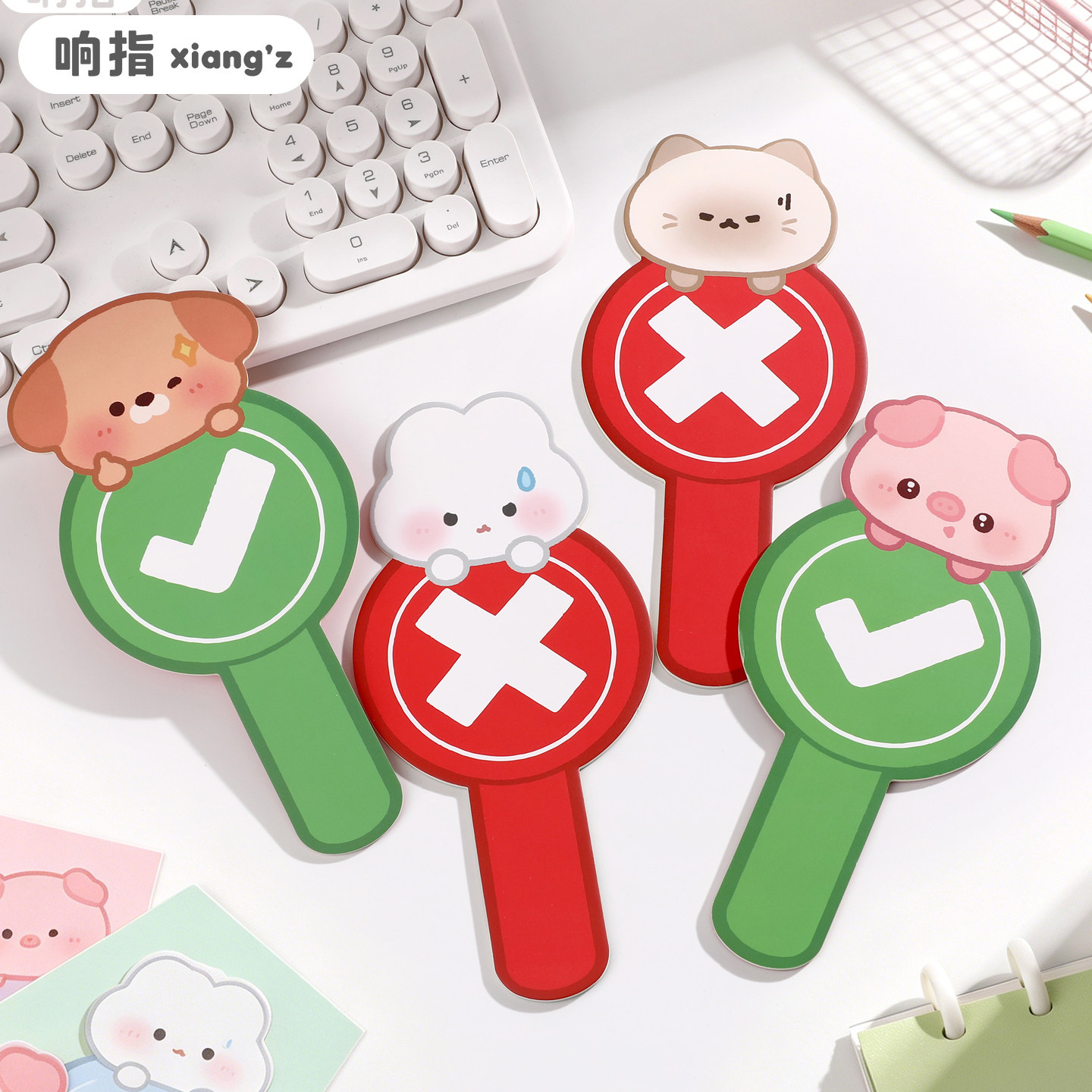 响指萌宠小猫造型对错勾叉趣味手举牌打卡拍照小道具儿童双面旅游