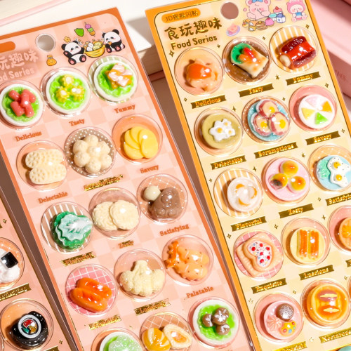 食玩趣味3D立体摇摇闪贴太空舱甜品水晶亚克力DIY装饰贴画手机