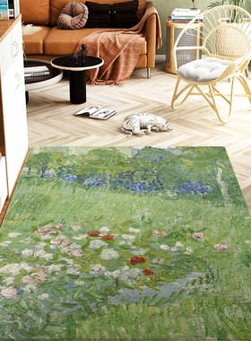 梵高油画皮革入户地垫pvc绿色地毯门垫玄关脚垫防滑可擦洗定制