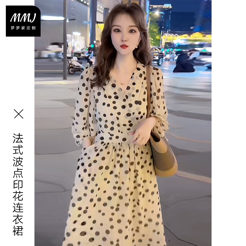 法式高级感A字裙波点显瘦连衣裙