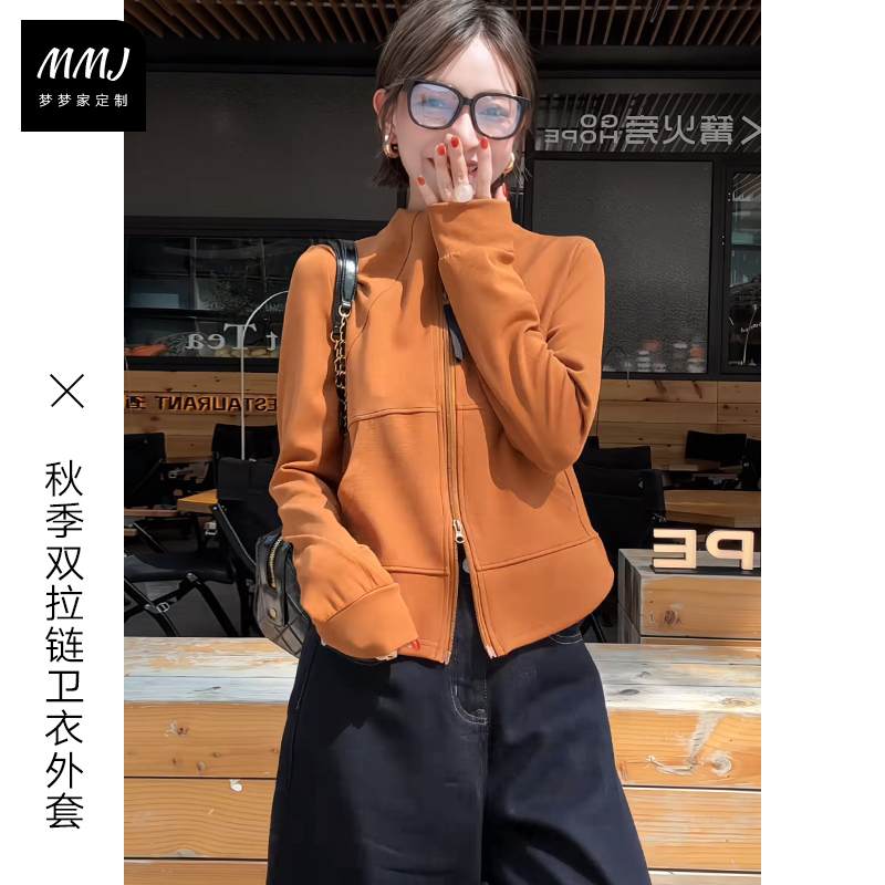 欧货设计感立领双拉链显瘦卫衣