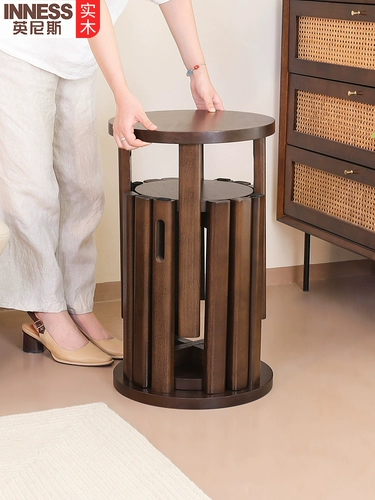 Табурет из цельного дерева Innes, бытовой штабелируемый комбинированный круглый табурет для гостиной, обеденный стол, табурет для хранения, скамейка Jenga, деревянный табурет