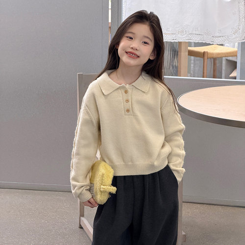 女童学院风麻花袖针织衫毛衣秋冬