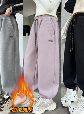 女童裤子新款爆款今年流行卫裤一体绒女童加厚裤子冬宽松束脚运动