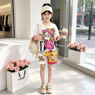 女童夏装套装短袖t恤2026新款夏季多巴胺中大童巨好看洋气两件套