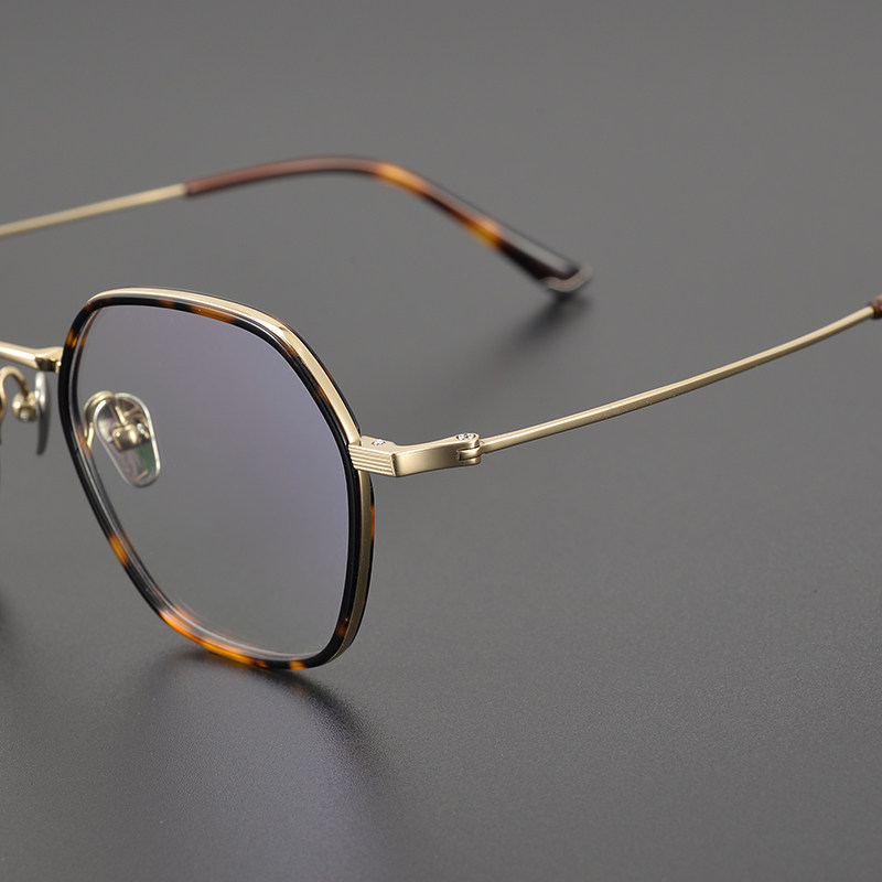 8克限量手工超轻纯钛眼镜框 六角边型 全框大脸显瘦近视眼镜架女