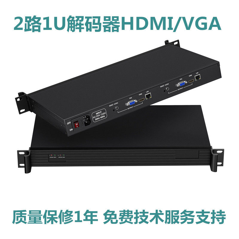 HDMI/VGA多接口1U机架解码器全接口机箱解码器1/2路1U机架解码器
