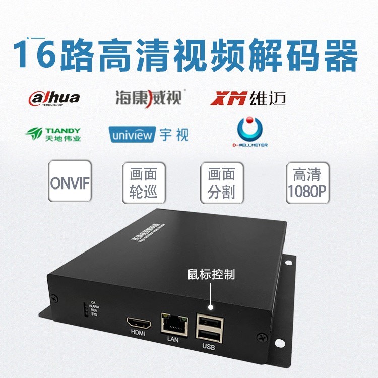 16路监控解码器监狱法庭军队rtsp转hdmi输出画面轮巡分割h265 264