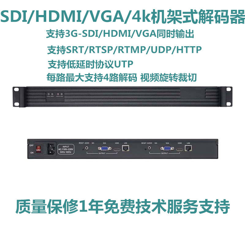 4K机架式视频解码器 超低延时HDMI VGA CVBS大屏直播上墙视频传输