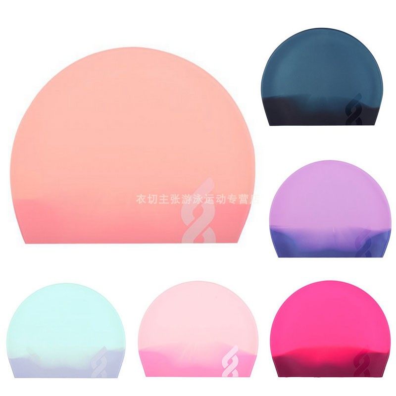 HOOG蝴格韩国正品时尚渲染防水硅胶泳帽竞速比赛加大长发游泳帽