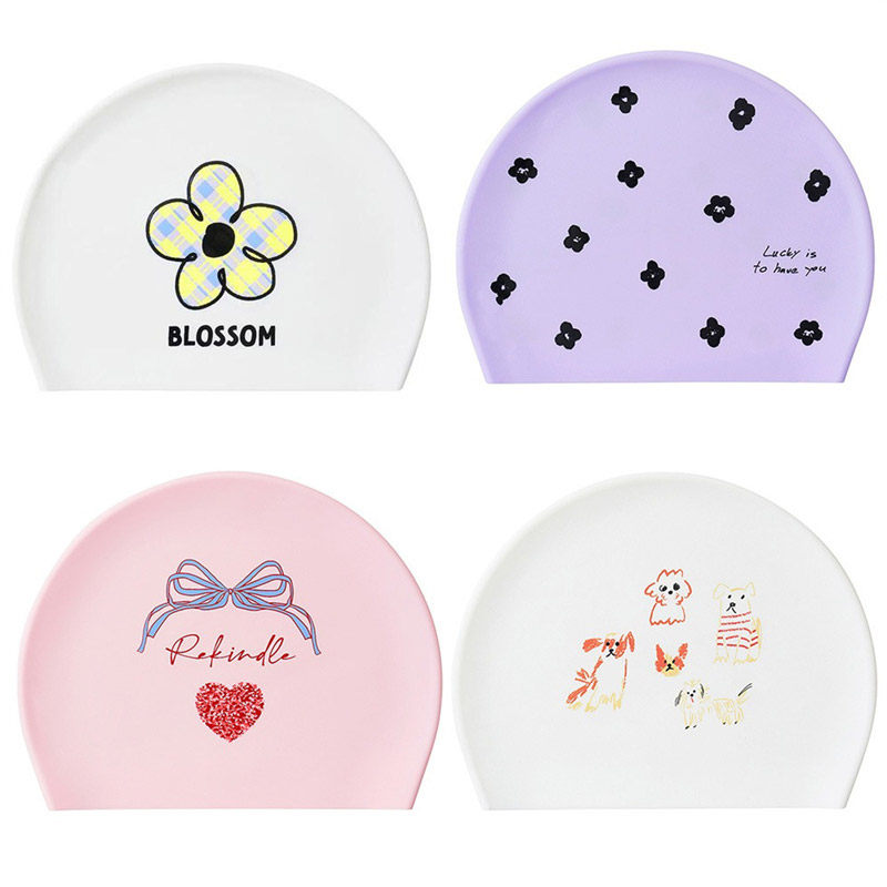 HOOG蝴格新款时尚印花游泳帽专业训练防水硅胶泳帽长发不勒头泳帽