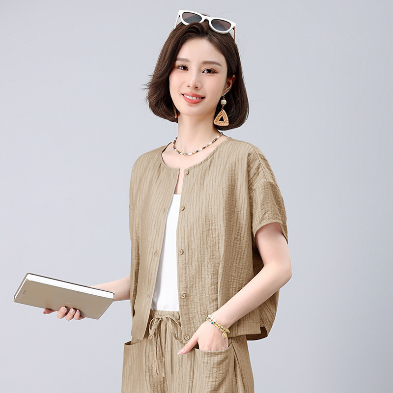 休闲宽松减龄高端亚麻上衣