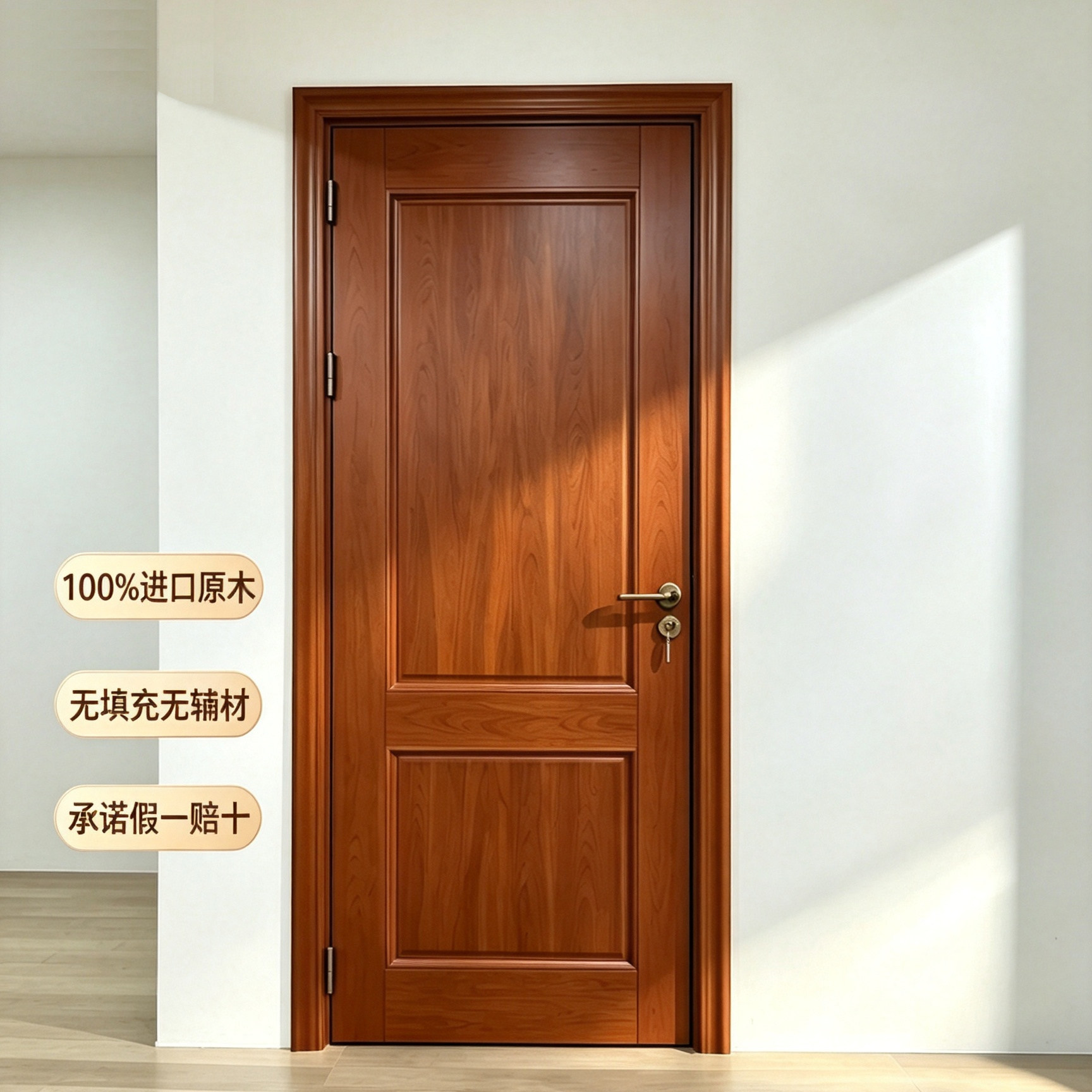 非洲红樱桃室内门中古风纯全实木房门定制门套平开门书房门卧室门图片