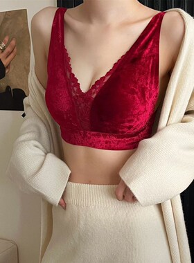 优八喜法式性感蕾丝内衣女小胸聚拢显大无钢圈文胸罩套装红色胸罩