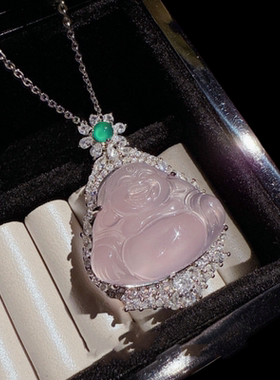 马达加斯加天然粉紫玉髓佛公吊坠项链 珠宝 水沫玉白冰葫芦项链