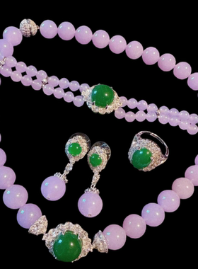 珠宝 水沫玉紫罗兰垫色串珠晚宴套链 腰缠万贯冰冰翡翠色手链套装