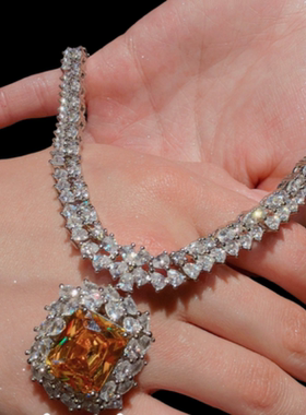 珠宝 氛围感艳彩鹅黄大宝石吊坠套链 聚会高定首饰 璀璨重工耳环