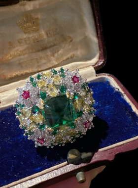 莫吉托绿宝石花朵项链 富婆的快乐 镀18K金 孔雀绿雪花锆石耳环