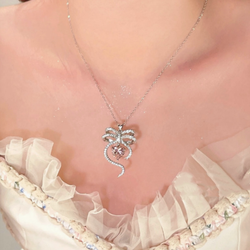 珠宝彩钻糖果水晶多巴胺宝石项链 宴会高定 繁花胭脂粉钻手链套装