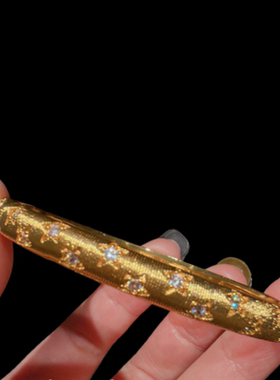 古法花丝 点钻满天星闪钻手镯 新中式 璀璨猫眼宽面轮胎手镯百搭