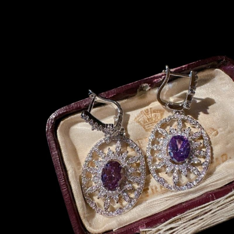 帕帕拉恰鸢尾紫宝石花环项链 富丽堂皇 镀18K金 复古繁花锆石耳环
