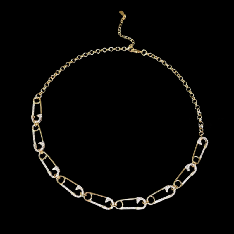 塞纳河畔爱心钥匙宝石项链 富丽堂皇 镀18K金 别针锆石颈链 叠戴