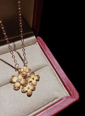 古法花丝点钻桂花花瓣宝石项链 新中式 金桂花朵手链 耳环套装