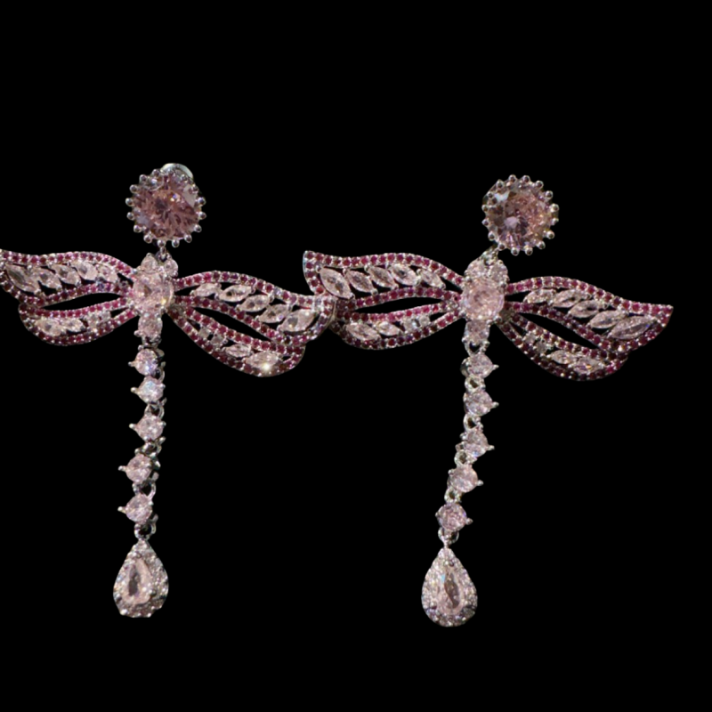 繁花仙女富贵花宝石项链 阿盖尔粉 镀18K金 钢琴黑花朵锆石耳环